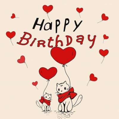 猫 心脏的气球 小猫 问候 生日贺卡 生日快乐 气球 心 装饰
