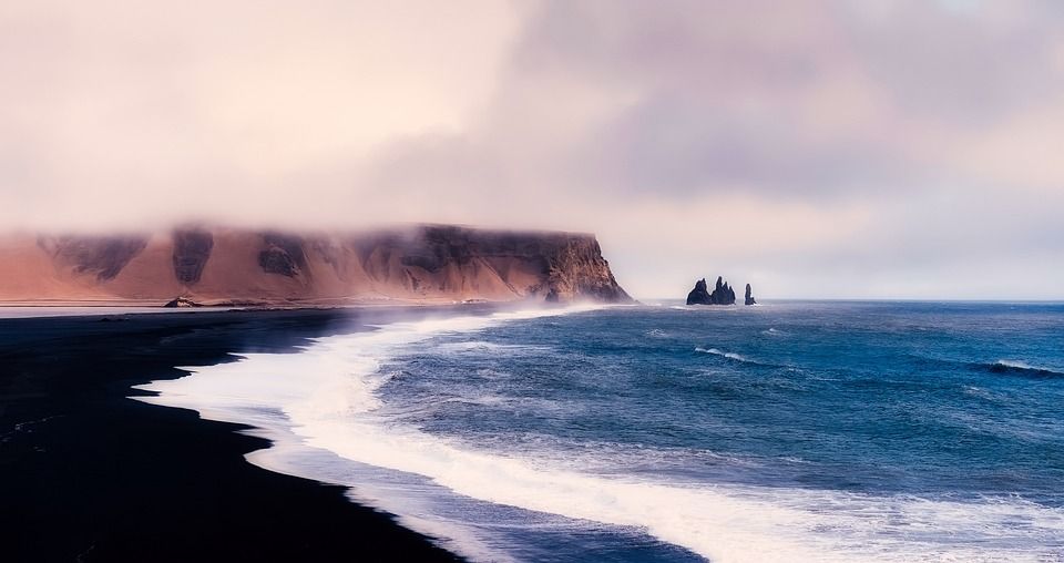 冰岛, 旅游, 日落, 日出, 海, 海洋, 水, 海滨, 海滩, 全景, 天空
