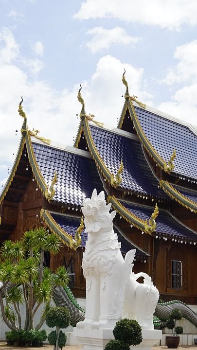 清迈 寺庙 蓝庙 佛教 佛塔 蓝天 白云 景点 打卡 旅游