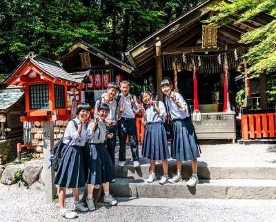 日本 岚山 学童 制服 人们 人 京都 竹林 旅行 游客