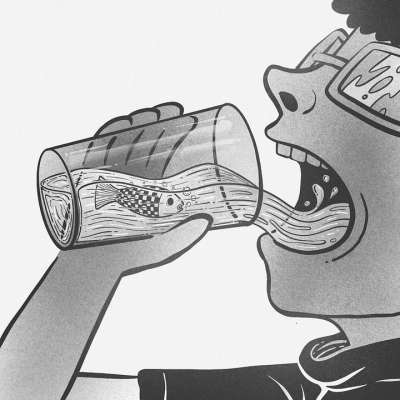喝 鱼 超现实的 水 口渴 男人 人 海 海洋 画画 卡通片