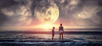 幻想 月亮 海滩 人们 神秘 黑暗的 天堂 梦 景观 魔术