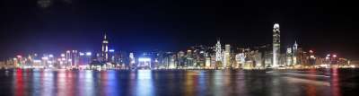 香港 城市 夜晚 美丽的 丰富多彩的 水 反思 摩天大楼 香港