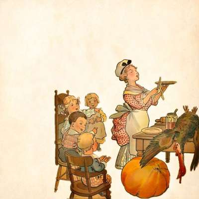 感恩节这一天 女性 火鸡 卡通片 孩子们 衣服打扮 颜色