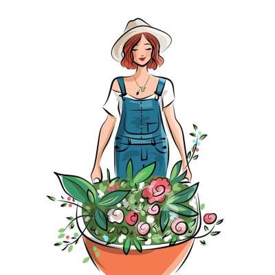 女士 花朵 园艺 园丁 春天 年轻 女孩 可爱的 画画