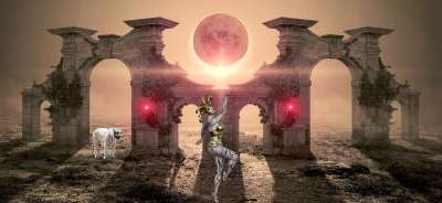 舞蹈家 老虎 废墟 月亮 太阳 蚀 神秘 幻想
