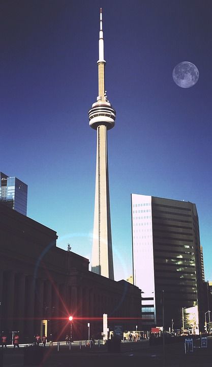 Cn 塔 地标 多伦多 安大略 结构 建造 加拿大人 天空 月亮