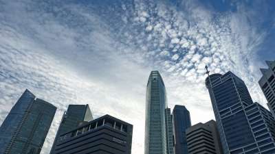 新加坡 摩天大楼 天际线 建造 蓝色的 天空 结构 商务区