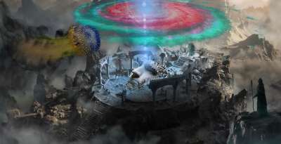 神秘 幻想 城堡 景观 超现实的 天空 气氛 大气 山 未来派