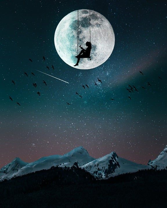 山 夜晚 月亮 景观 自然 星星 天空 幻想 宇宙 黑暗的