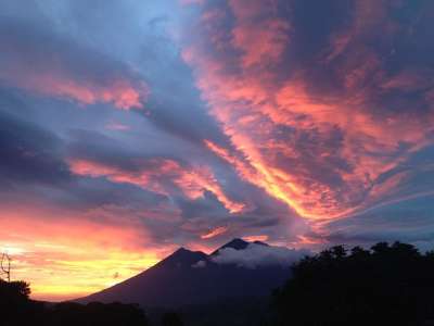 日落 危地马拉 奇妙 极好的 亲爱的 太阳 火山 风景 橙色的