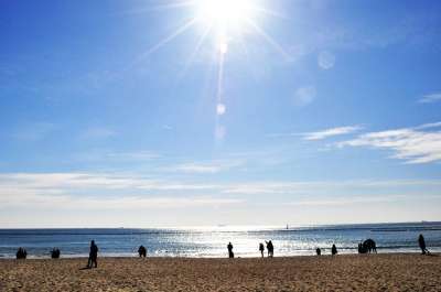 海云台海水浴场 阳光 桑迪 海洋 日落 釜山 在晚上