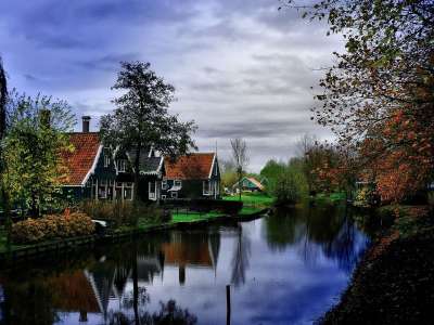 Zaanse Schans 荷兰 看法 镇 房屋 秋天 结构