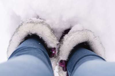 雪 冬天 站立 鞋 脚 腿 靴子 牛仔裤 鸟瞰图