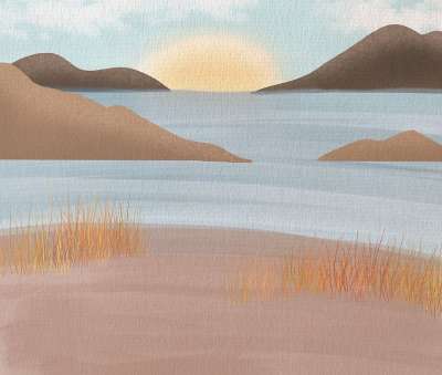 太阳 湖 山 绘画 自然 景观 画画 艺术 背景 水