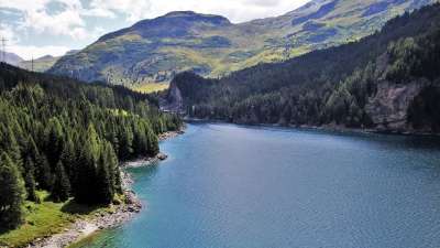 湖 山 海滩 高度 视图 阿尔卑斯山 瑞士 风景 全景图 旅行