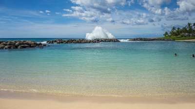 泻湖 科利纳 瓦胡岛 夏威夷 波浪 岩石 海滩 云 景观 海