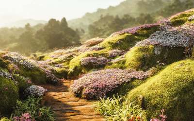 生成的Ai 幻想 鲜花 路径 林 远景 性质 景观