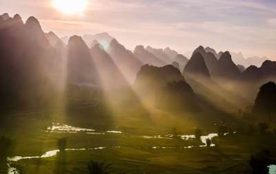 景观 横越南 山 河流 云 阳光 饭 田 光 Ray 河流