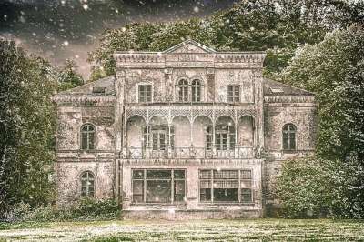 房子 大厦 冬天 降雪 正面 建造 老房子 老建筑 雪 结构