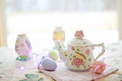 茶 茶壶 茶杯子 蝴蝶 春天 漂亮 喝 茶碗 中国 陶瓷制品