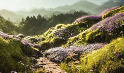 生成的Ai 幻想 景观 鲜花 远景 山 性质 秋季