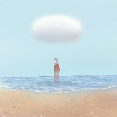 女孩 海 波浪 海滩 沙 浪漫的 超现实的 卡通片 绘画