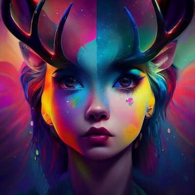 仙女 动物保护者 鹿 角 森林 幻想 自然 颜色 压克力艺术