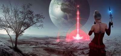 极好的 景观 地平线 行星 光 女孩 魔术 神秘 树 沙漠