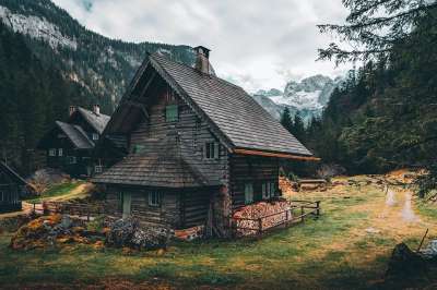 户外 舱 庇护所 阿尔卑斯山 森林 树木 小屋 房子 山