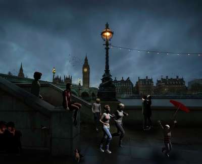 伦敦 桥 英国 塔桥 灯 天堂 地标 夜晚 流动 泰晤士河畔