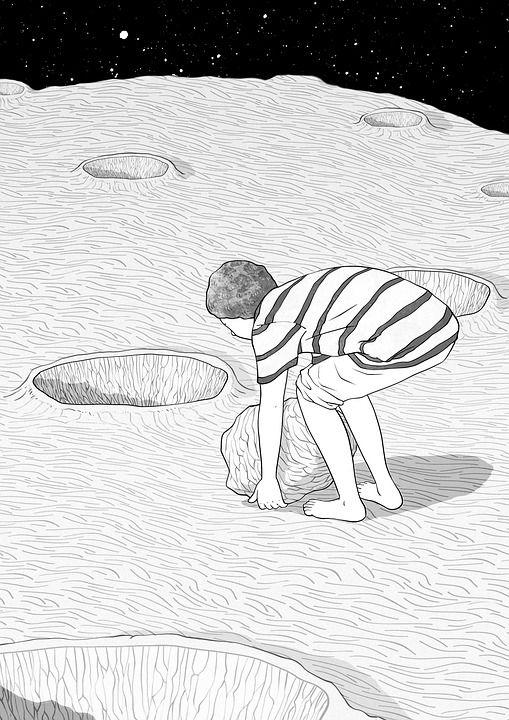 照明 想象力 创造力 画画 绘画 黑和白 宇宙 男孩 石头