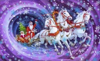 圣诞老人 雪橇 马 复古的 祝贺 俄罗斯 风格 信件 明信片
