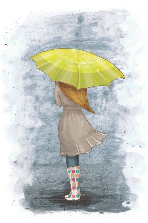 雨 女士 绘画 水彩绘画 自然 艺术 时尚 雨伞