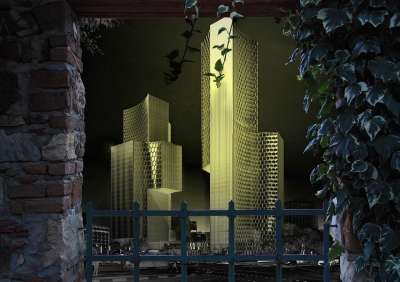 数字艺术 城市 城市的 摩天大楼 建造 结构 街道 天空 云