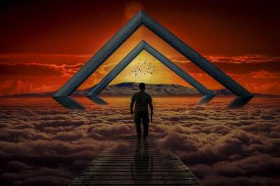 操纵 日落 火山 渔夫 帧 云 鸟类 棕色框