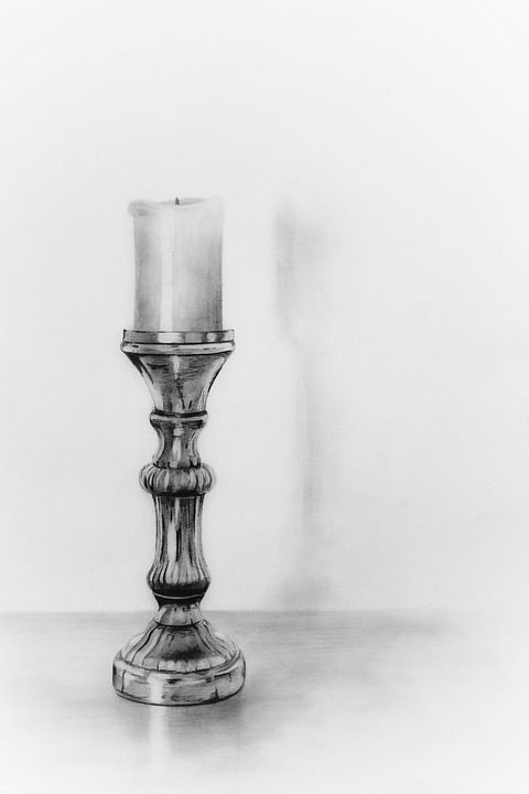 铅笔素描 铅笔 烛台 蜡烛 石墨 艺术 画画 绘画 反射 银