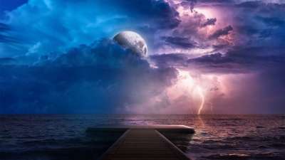风暴 月亮 照片处理 景观 夜晚 幻想 天气 黑暗的 闪电