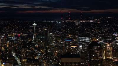 西雅图 鸟瞰图 全景 晚上心情 灯海 房屋 城市 夜晚 夜拍