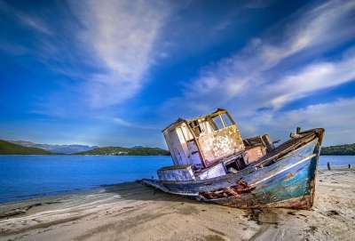 船 海 天堂 景观 自然 海滩 沙 老的 希腊