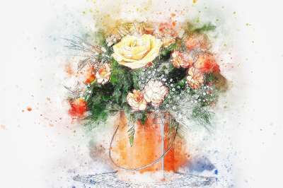 花朵 花束 花瓶 艺术 抽象 自然 玫瑰 婚礼 水彩 优质的