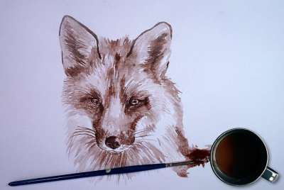 狐狸 咖啡 画 动物 绘画 水彩 艺术的 宠物 水彩画 优质的