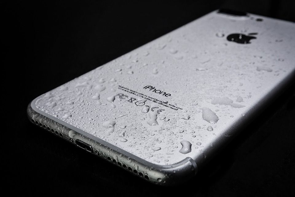 湿智能手机, 苹果手机, 加, 苹果, 水, 滴, 防水, 电话, 手机