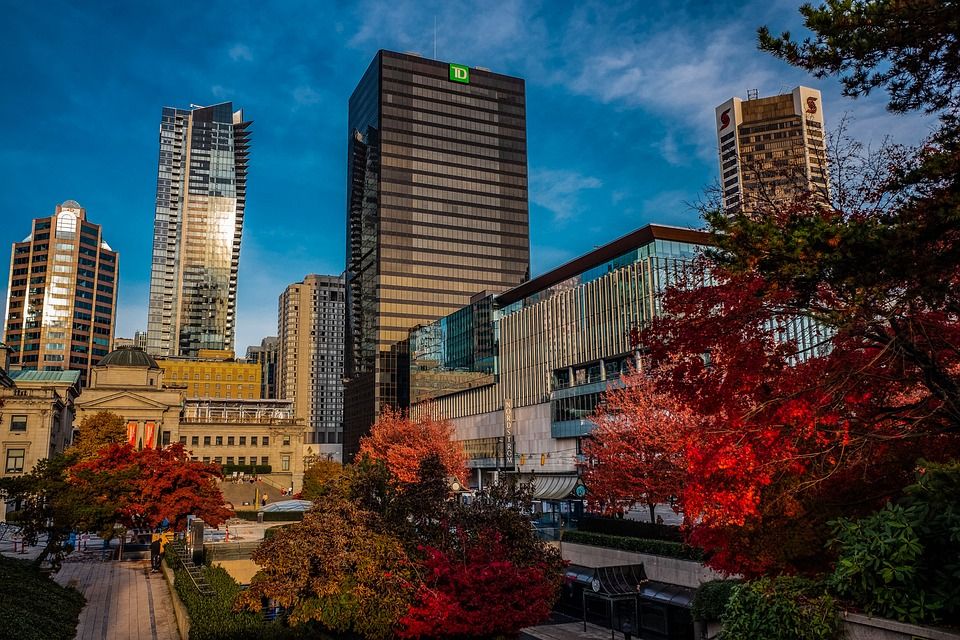 建筑物, 天际线, 城市的, 落下, 城市, 温哥华, 加拿大