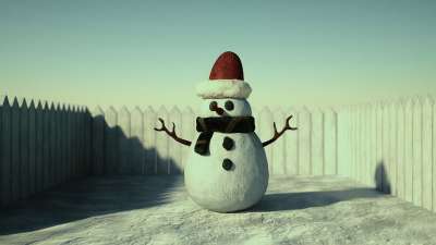 雪 雪人 冬天 太阳 栅栏 圣诞老人的帽子 圣诞节 大气的 呈现