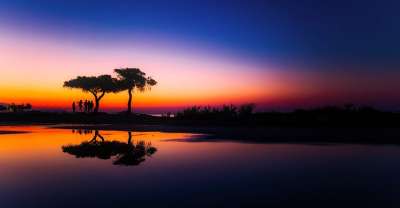 希腊 全景 日落 黄昏 美丽的 湖 水 反思 秋千椅 摇摆