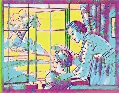 女士 母亲 女儿 窗户 家 教 家庭 年轻 快乐的 优质的