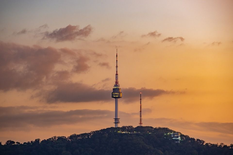 夜景, 黑暗的, 汉城, 韩国, 大韩民国, 城市, 南山塔