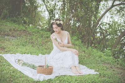 女士 模型 裙子 思维 森林 篮子 花朵