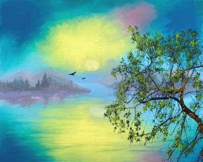 鸟 景观 水景 艺术 艺术品 数字绘画 数字艺术 树 装饰性的